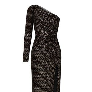 Monique Lhuillier One Shoulder Velvet Sequin Gown